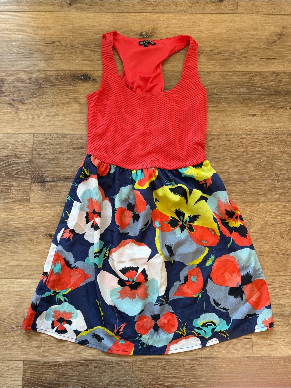 BeBop Red Tank Top Floral Navy Multicolor Skater Dress